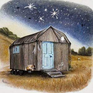 Book direct shepherd's hut at night with stars drawing